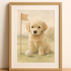 Golden Retriever Puppy Golf Wall Art | Vintage Style Dog Nursery Printable | Golf-Themed Baby Room Decor | 8x10 Digital Download