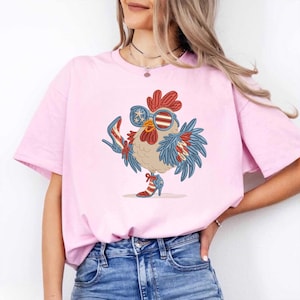 Patriotic Rooster Embroidery Design, 4th of July Chicken Pattern, USA Flag Sunglasses and Heels Machine Embroidery