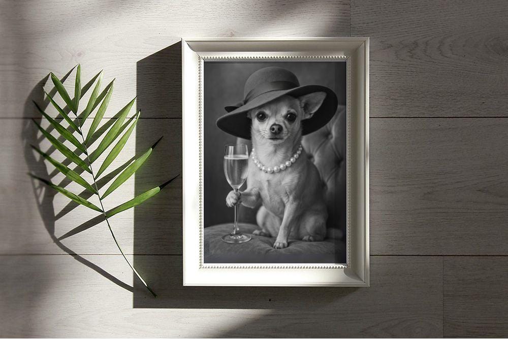 Elegant Chihuahua Art Print – Black and White Classy Dog Poster, Funny ...