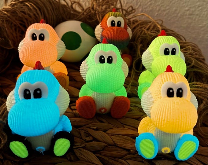 GLOWshi & Rainbowshi 3D Printed Knit-Effect Yoshi Figure | Colorful Desk Decor | Shelf Decoration