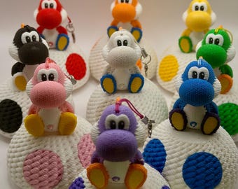 Mini Yoshi Charm: Knit-Effect 3D Print Zipper Pull with or without Eggshell