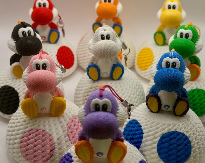Mini Yoshi Charm: Knit-Effect 3D Print Zipper Pull with Eggshell