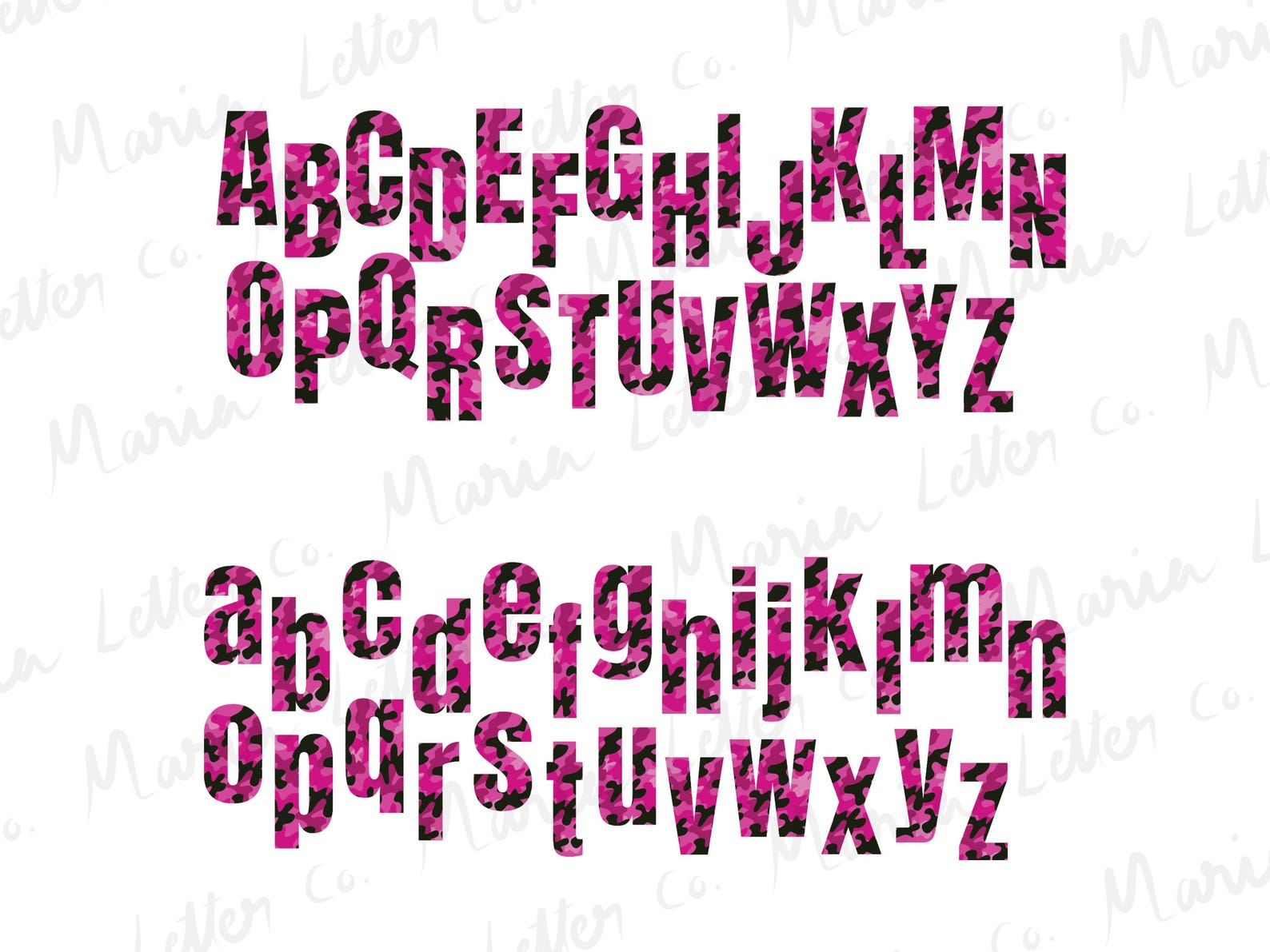 Pink Camo Alphabet PNG Bundle: Sublimation Letters, Numbers, Symbols ...