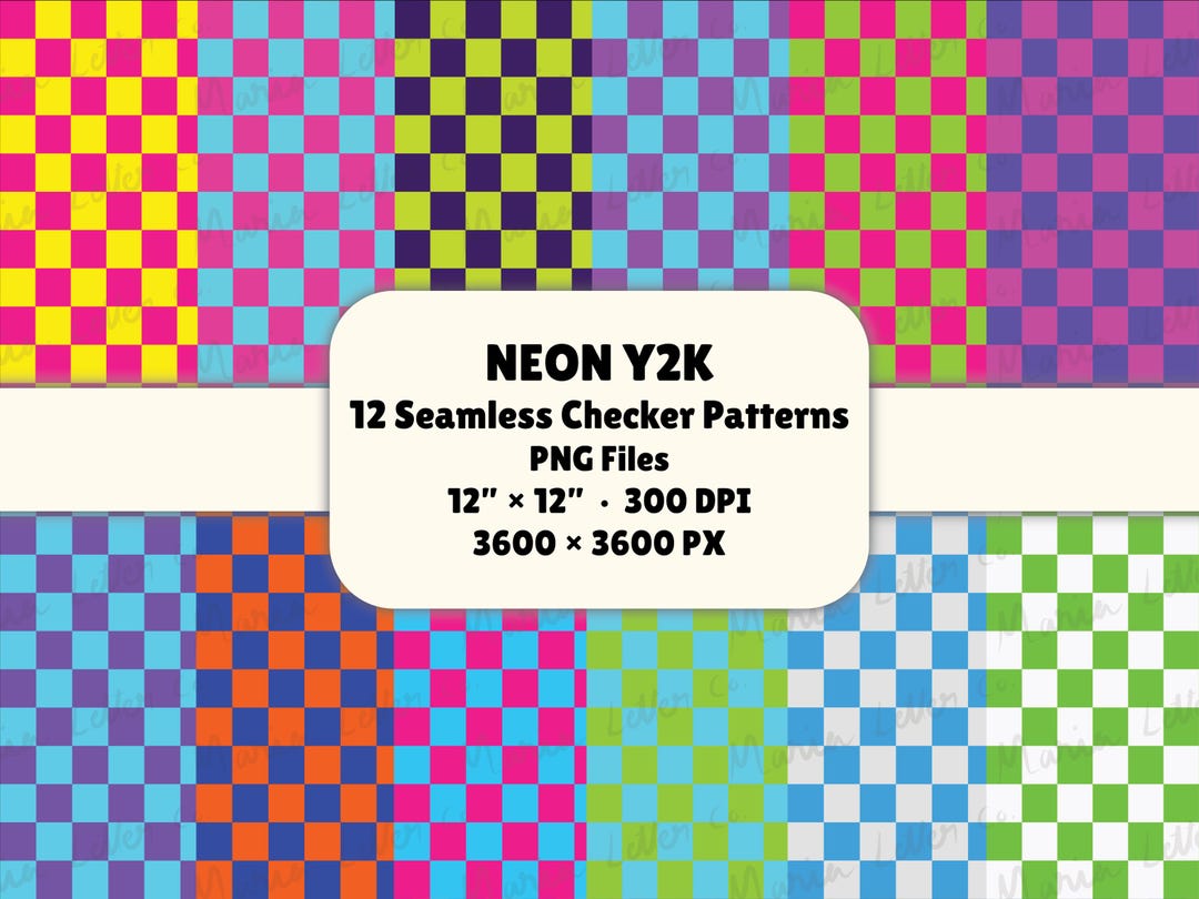 Neon Y2K Checker Patterns Bundle: 12 Seamless PNG Files (digital ...