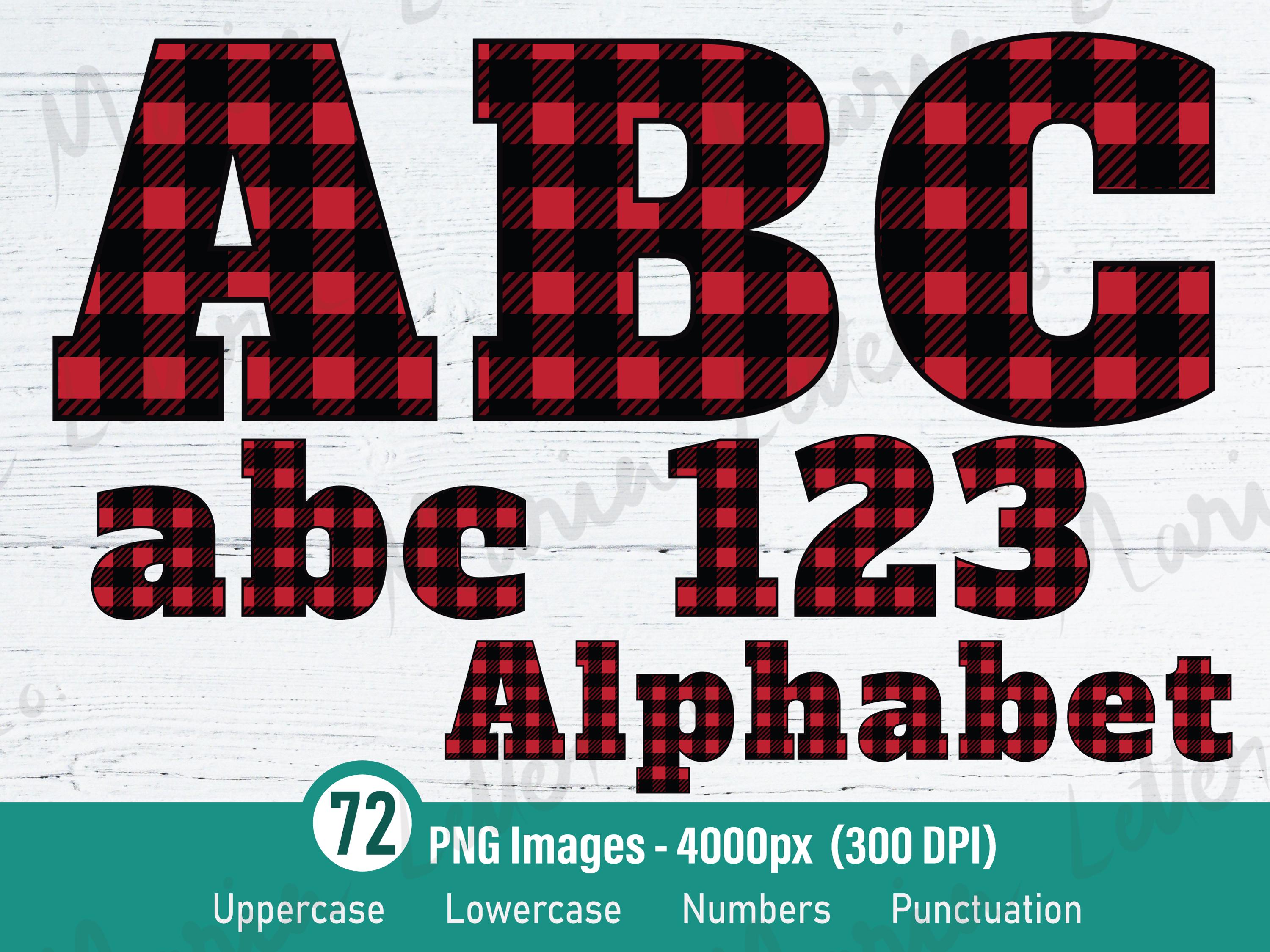Buffalo Plaid Alphabet Letters Varsity Red Black Clipart Bundle Digital ...