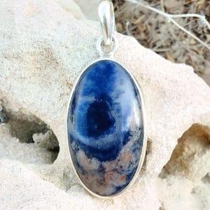 Sodalite Pendant, Sterling Silver 925, Deep Blue Gemstone Necklace, Handmade Boho Jewelry, Natural Stone Pendant