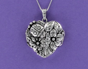 LADYBUG HEART LOCKET Necklace - 925 Sterling Silver on Custom Designed Gift Card