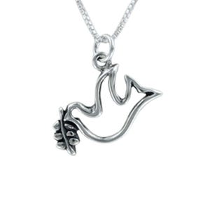 DOVE of PEACE Necklace - 925 Sterling Silver - on Gift Card with Quote About Peace - Outline Olive Branch