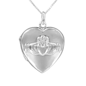 Collier médaillon CLADDAGH COEUR - Argent sterling 925, source d'inspiration sur une carte-cadeau, photo d'amour avec couronne irlandaise