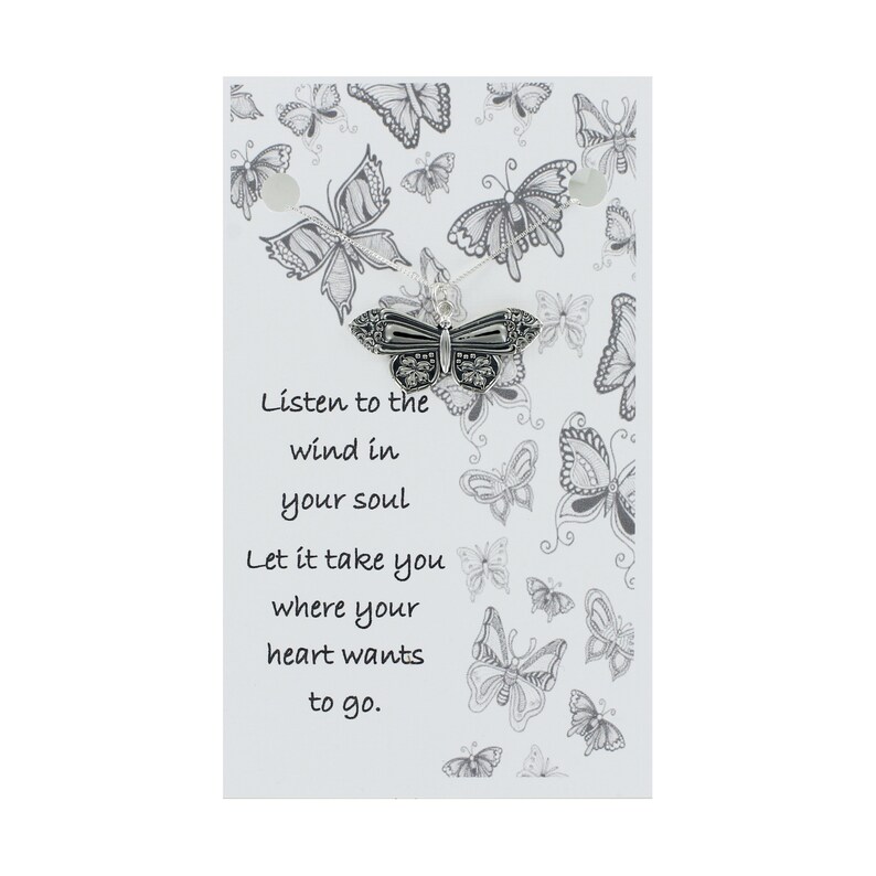 Spoon Handle Butterfly Necklace 925 Sterling Silver on Gift Card with Quote