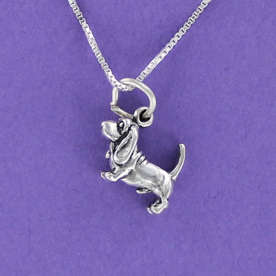 Basset Hound Necklace 925 Sterling Silver on Gift Card With Etsy
