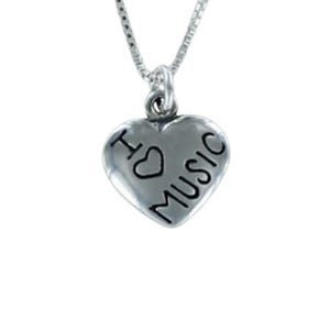 Collier coeur en argent sterling - Charm J'aime la musique - Cadeau pour les mélomanes - Monté sur une citation - « La musique est la voix du cœur »