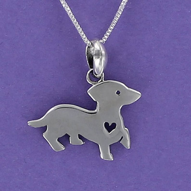Dachshund with Heart Cutout Pendant Sterling Silver for Bracelet Dog Puppy Doxie