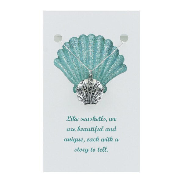 SEASHELL LOCKET Necklace - 925 Sterling Silver on Custom Designed Gift Card with Inspirational Message Clam Shell Scallop Photo