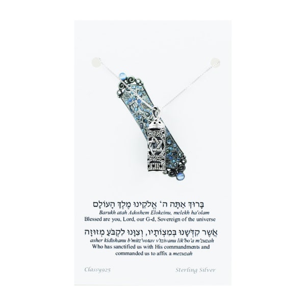 MEZUZAH Necklace - 925 Sterling Silver - Large Pendant With Scroll Inside on Gift Card with Prayer in English and Hebrew