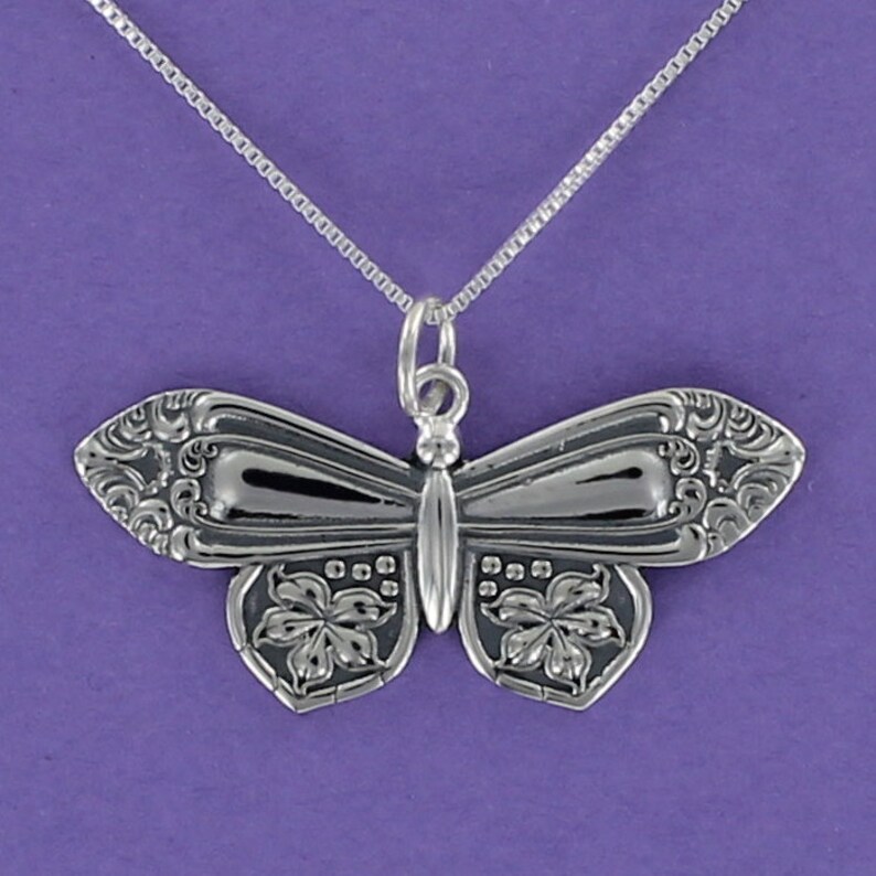 Spoon Handle Butterfly Necklace 925 Sterling Silver on Gift Card with Quote