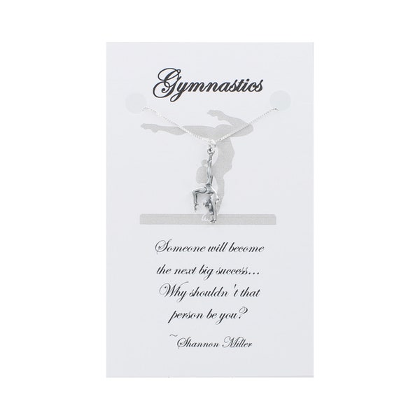 GYMNAST in Handstand Necklace - 925 Sterling Silver - on Custom Printed Motivational Card Balance Floor Shannon Miller Quote Olympics