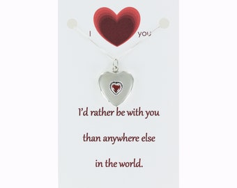 HEART LOCKET with Red CZ Necklace - 925 Sterling Silver on Inspirational on Gift Card Love Anniversary Birthday Photo