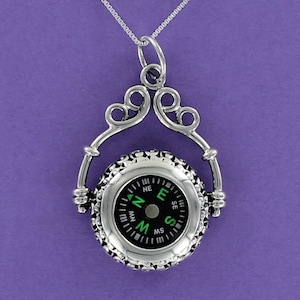 Pendentif BOUSSOLE - Argent sterling 925 - Style victorien sur une carte-cadeau inspirante Un vrai message de travail La vie est un voyage