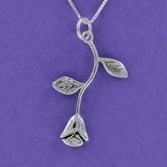 Rose Necklace 925 Sterling Silver Long 