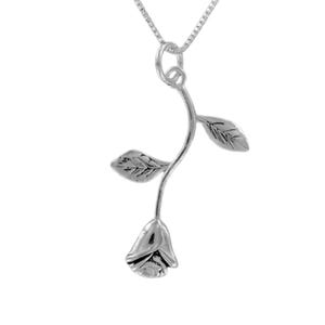 ROSE Necklace - 925 Sterling Silver - LONG STEM Single Rose on Gift Card with Quote
