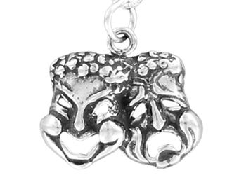 COMEDY TRAGEDY Mask Necklace – Sterling Silver Theater Drama Pendant, Actor Gift