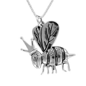 QUEEN BEE Necklace - 925 Sterling Silver on Sterling Box Chain - On Gift Card with Inspirational Message Crown Stinger Hive