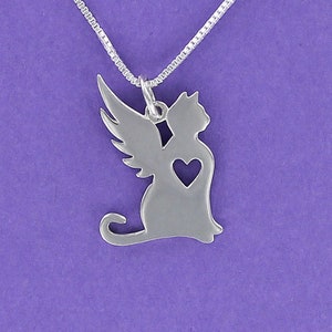 Collier ANGE CHAT - argent sterling 925 - sur carte cadeau personnalisée - animal de compagnie Kitty Kitten Memorial Rainbow Bridge Halo Wings Open Heart