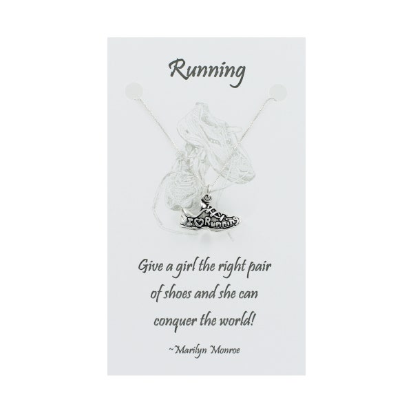 RUNNING SHOE Necklace - 925 Sterling Silver - on Gift Card with Running Message Sports Athlete Runner Track Cross Country Sneaker