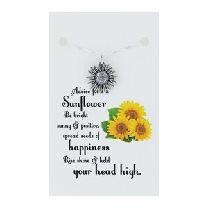COLLIER TOURNESOL - Argent sterling 925 - Grande fleur sur carte-cadeau avec citation inspirante Sunny Sunshine positive édifiante