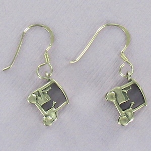 GOLF CART Earrings - Sterling Silver 925 - Tiny 3D Charms on French Wires Game Course Tournament