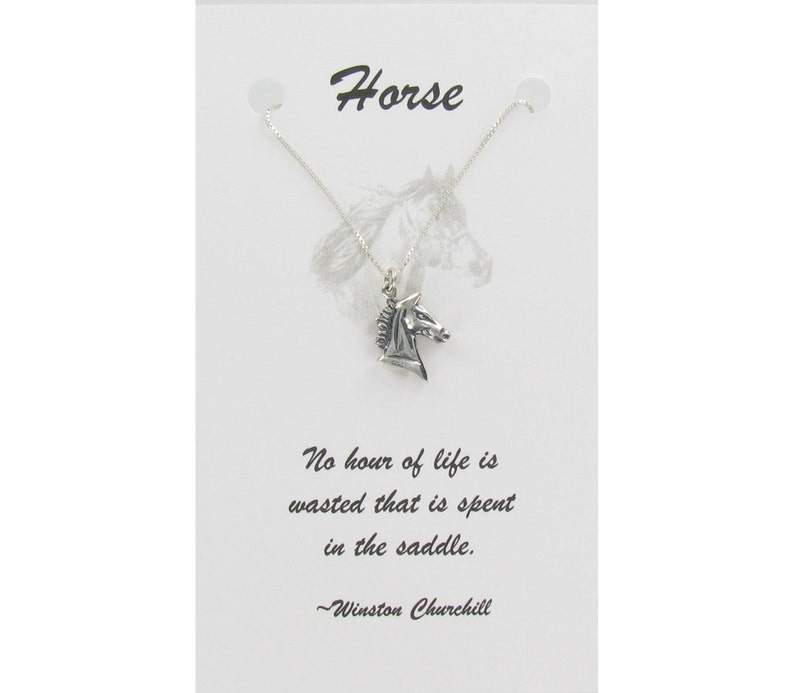925 Sterling Silver on Gift Card with Quote Profile Equestrian Ride Dressage Horse Head Necklace
