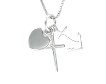 Faith • Hope • Love Sterling Silver Necklace Cross Anchor Heart