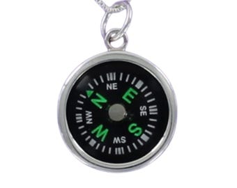 COMPASS NECKLACE - 925 Sterling Silver on Inspirational Gift Card Real Working