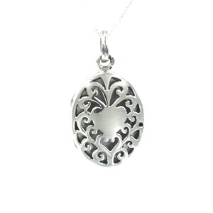 OVAL FILIGREE HEART Locket Necklace - 925 Sterling Silver on Inspirational Custom Designed Gift Card Engraved Verse Love Language Chain