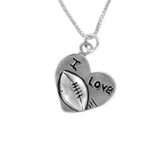 Collier coeur de football I LOVE - Argent sterling 925 - sur carte-cadeau avec citation humoristique Jeu de balle Fan de la NFL, lycée, université de la NCAA