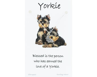 YORKSHIRE TERRIER Necklace - 925 Sterling Silver - Yorkie Charm on Gift Card with Humorous Quote - Dog Pet Puppy