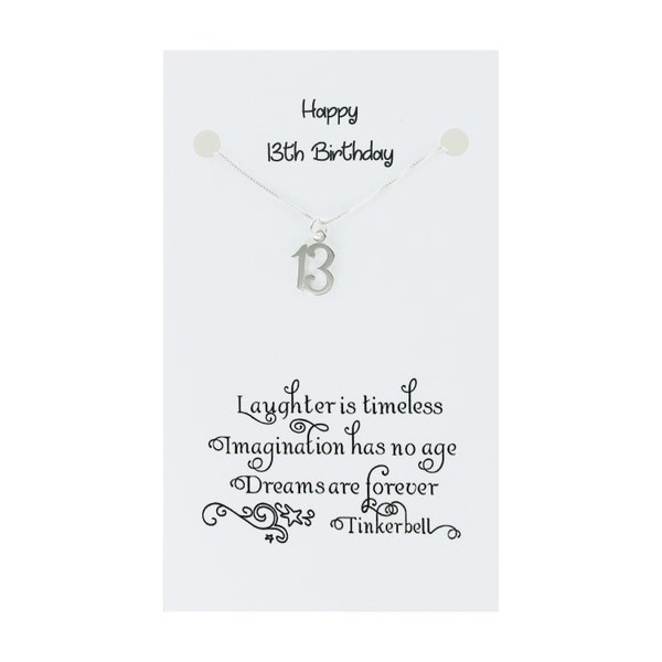 13th Birthday Necklace - 925 Sterling Silver on Gift Card with Message - Thirteen Thirteenth Teenager Teen Teens Number 13