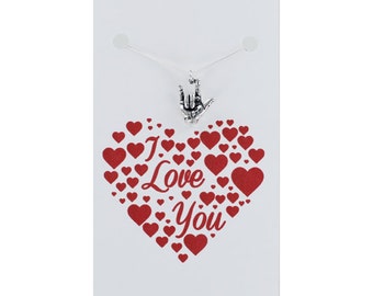 I LOVE YOU Sign Language Necklace - 925 Sterling Silver - on Custom Gift Card