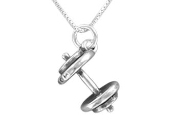 Sterling Silver Dumbbell Necklace • Fitness Jewelry • Gym Gift • Inspirational Quote Gift • Choice of Chain