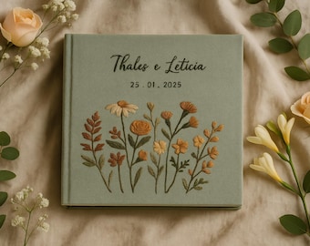 Personalized Hand-Embroidered Notebook A5-A6 Square Size | Wedding Keepsake | Photo Album | Handmade Notebook