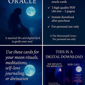 10 cartes oracle imprimables – Jeu de cartes d'amour-propre féminin et sirène (PDF numérique)