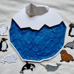 Arctic Tray with Iceberg Parts | Eco-Friendly 3D Printed Polar Play Set | Winter Sensory Bin Insert
