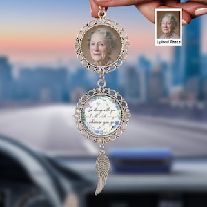I&#39;m Always With You – Personalized Memorial Car Photo Ornament, Custom Rear View Mirror Charm, Sympathy Gift for Loss of Loved One