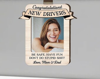 Don't Do Stupid Shit – Funny Personalized Wooden Car Visor Clip with Custom Photo, Gift for Teen Drivers, Son, Daughter, Graduation