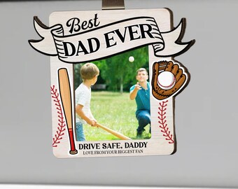 Drive Safe Daddy Love From Biggest Fans – Personalized Wooden Photo Car Visor Clip, Custom Gift for Dad, Kids Photo Car Accessory
