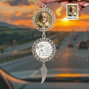 I Will Carry You With Me Until I See You Again – Personalized Memorial Photo Car Ornament, Rear View Mirror Gift for Loss of Loved One