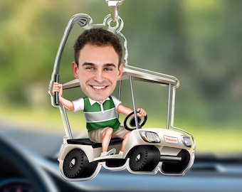 Golfing Custom Face Rear View Mirror Accessory – Funny Personalized Photo Car Ornament for Dad,Grandpa Golfer Gifts for Birthday, Retirement