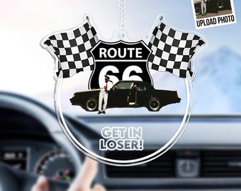 Get In Loser – Personalized Funny Photo Rear View Mirror Accessory, Custom Car Ornament, Goofy Gift for Friends, Road Trip Car Charm