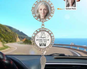Personalized Angel Car Ornament – Custom Photo Rearview Mirror Charm, Memorial Gift, Guardian Angel Keepsake for Car